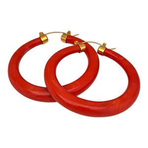 Never Worn Vintage Designer Earrings Lucite Hoops Gold Plated Leverback  8A